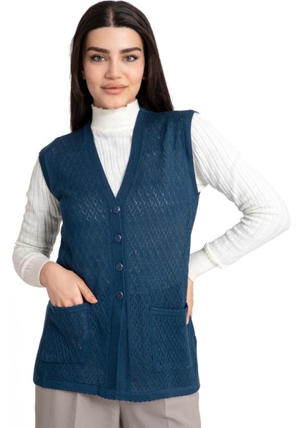 Kadın Orta Yaş ve Üzeri Merserize Cepli Düğmeli Rolax Anne Yelek 745