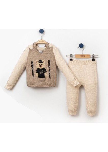 Bear Kapşonlu Triko Takım