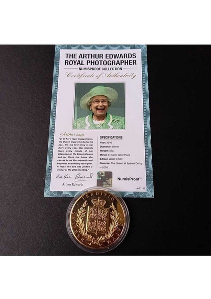 39963681B2D414176C Numis Proof 2016 Kraliçe Elizabeth 24AYAR Altınkaplama Sertifikalı 52GRAM A-35186