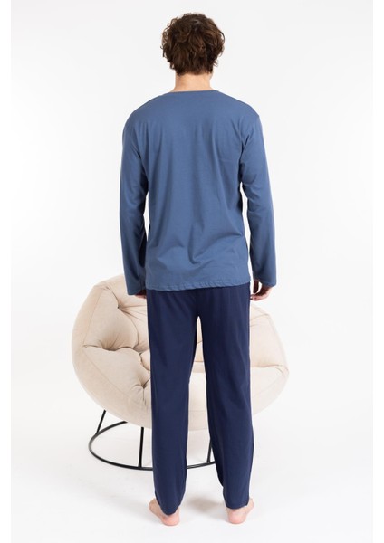 Erkek Penye Pamuk Regular Kalıp Sıfır Yaka Pijama Takımı A803123