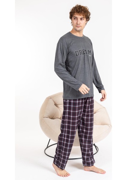 Erkek Penye Pamuk Regular Kalıp Sıfır Yaka Pijama Takımı A803123