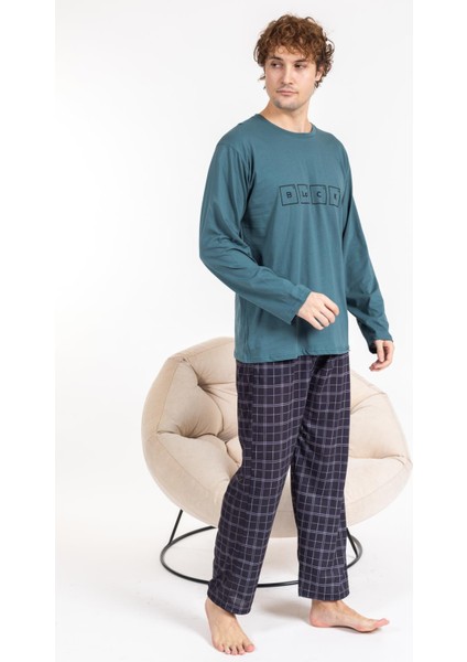 Erkek Penye Pamuk Regular Kalıp Sıfır Yaka Kaliteli Pijama Takımı A803123