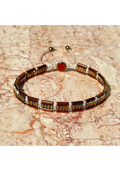 Hematit Bileklik - Lotus Bright Brown Gold Bileklik - Tasarım Bileklik Özel Kesim Ayarlanabilir