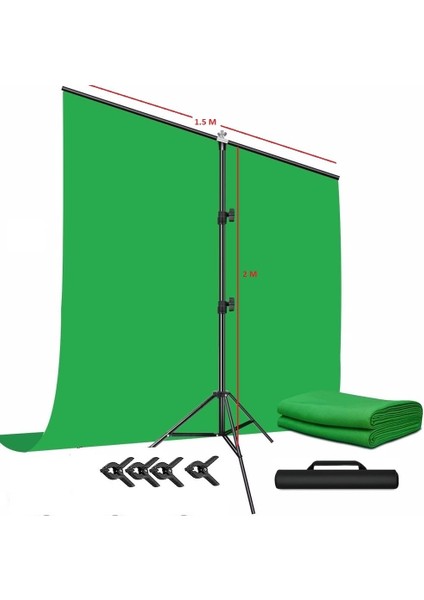 Yeşil Ekran Arka Plan Standı ,oyun,fotoğraf , Stream, Chroma Key 1.5 X2M Greenscreen Backdrop Kiti, Greenbox Set