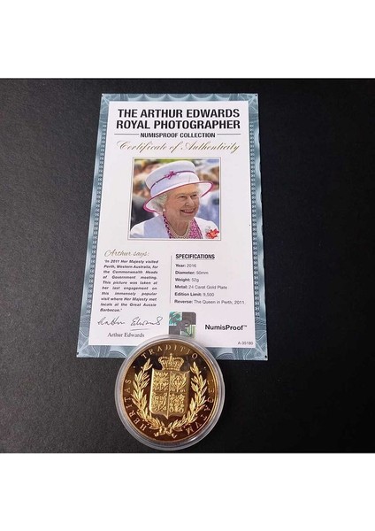39963681B2DB677829 Numis Proof 2016 Kraliçe Elizabeth 24AYAR Altınkaplama Sertifikalı 52GRAM A-35180
