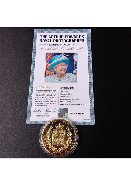 39963681B2E7F60621 Numis Proof 2016 Kraliçe Elizabeth 24AYAR Altınkaplama Sertifikalı 52GRAM A-35192