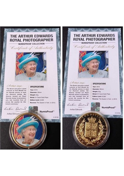 39963681B2E7F60621 Numis Proof 2016 Kraliçe Elizabeth 24AYAR Altınkaplama Sertifikalı 52GRAM A-35192