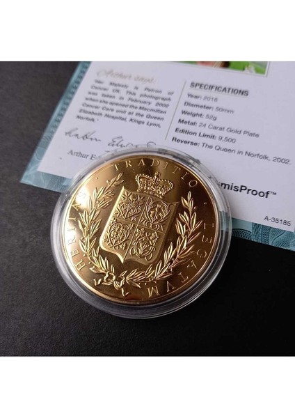 39963681B2ED44C72D Numis Proof 2016 Kraliçe Elizabeth 24AYAR Altınkaplama Sertifikalı 52GRAM A-35185