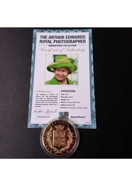 39963681B2ED44C72D Numis Proof 2016 Kraliçe Elizabeth 24AYAR Altınkaplama Sertifikalı 52GRAM A-35185