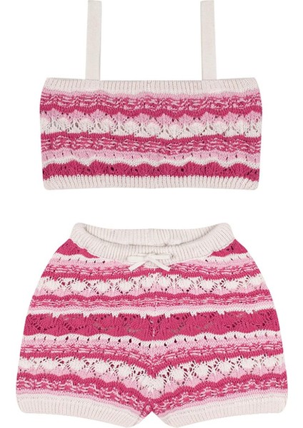 Pembe Jakarlı Triko Şortlu Set