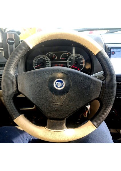 Dikişli Direksiyon Kılıfı Bej Deri Noktalı Deri Siyah Dikişli Fıat Albea Için