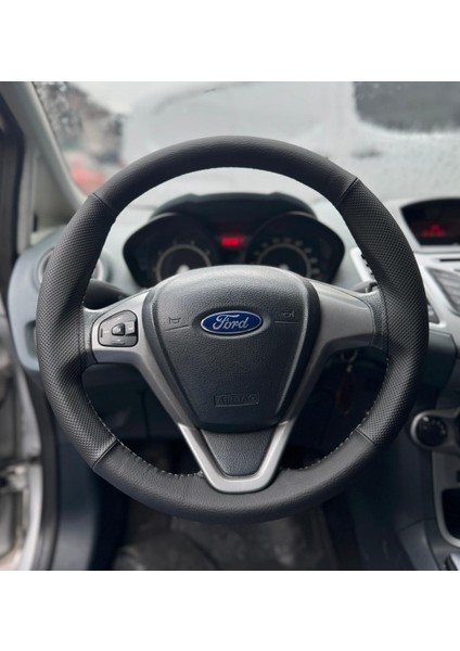 Dikişli Direksiyon Kılıfı Siyah Deri Noktalı Deri Siyah Dikişli Ford Currier Için