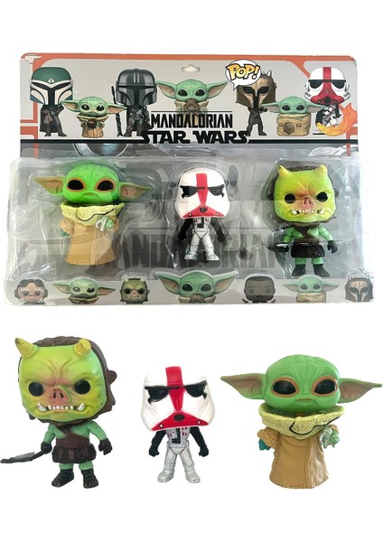 S.wars The Mandalorian Baby Yoda Incinerator Stormtrooper Gamorrean Fighter 3'lü Figür Oyuncak Seti