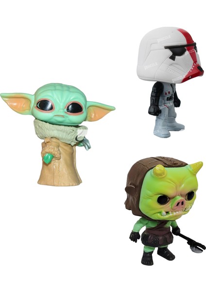 S.wars The Mandalorian Baby Yoda Incinerator Stormtrooper Gamorrean Fighter 3'lü Figür Oyuncak Seti