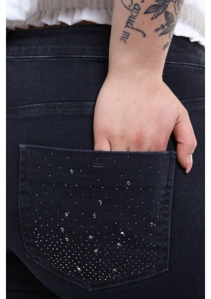Arka Cep Taş Baskı Denim Pantolon fiyatları