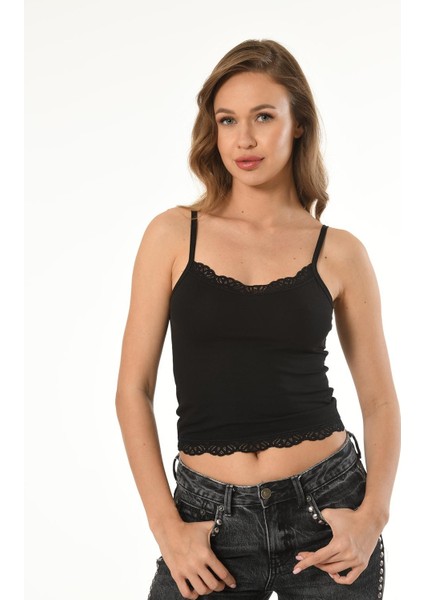 6'lı Likralı Dantelli Krop