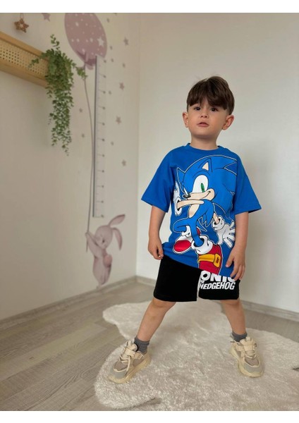 Erkek Çocuk Sonic Karakter Baskılı Şortlu Takım