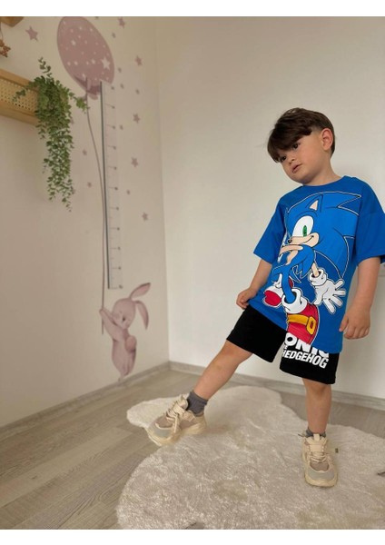 Erkek Çocuk Sonic Karakter Baskılı Şortlu Takım