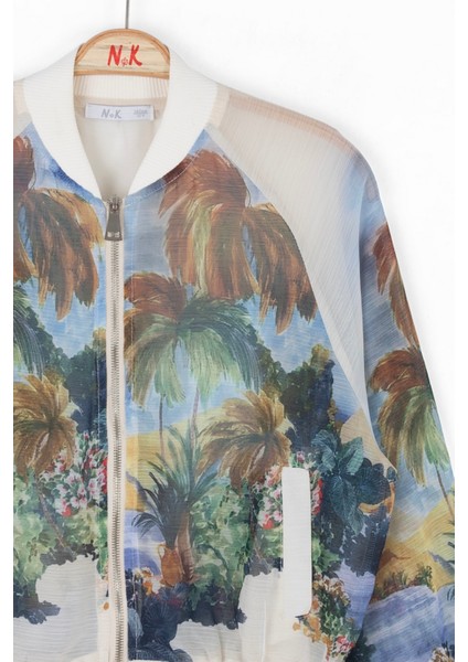 10-16YAŞ Arası Kız Çocuk Forest Fermuarlı Ceket - Krem-Mavi fırsatları