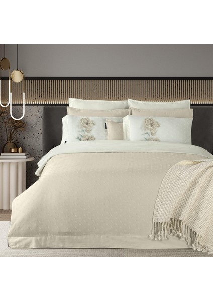 Lorent Ekru Çift Kişilik %100 Pamuk Nevresim Takımı Ekru