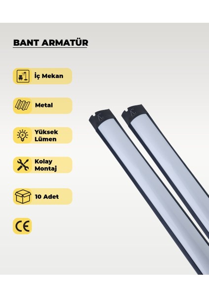 36W Siyah LED Bant Armatür Beyaz Işık - 10 Adet