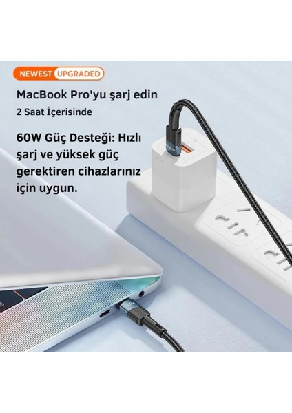 1 Metre 60W Pd Type C To Type C Şarj Kablosu, Akım, Isı ve Güç Korumalı Ultra Sağlam Kablo