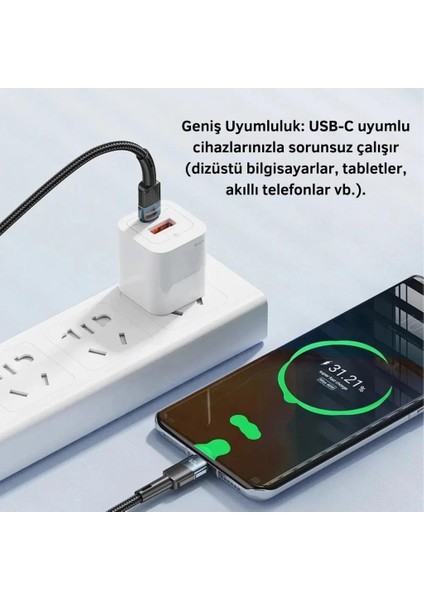 1 Metre 60W Pd Type C To Type C Şarj Kablosu, Akım, Isı ve Güç Korumalı Ultra Sağlam Kablo