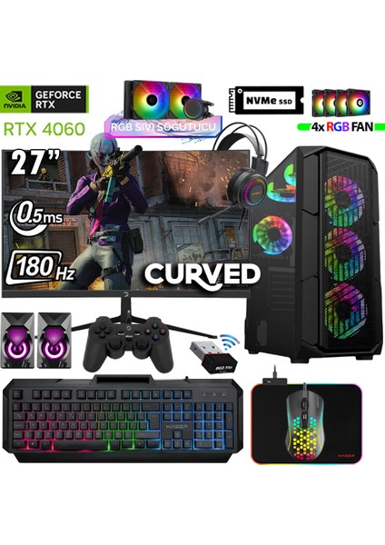 Thunder X670 Ryzen 7 5700X 32GB Ram 1tb M.2 Nvme SSD 8gb RTX4060 27" 180Hz Oyuncu Masaüstü Bilgisayarı
