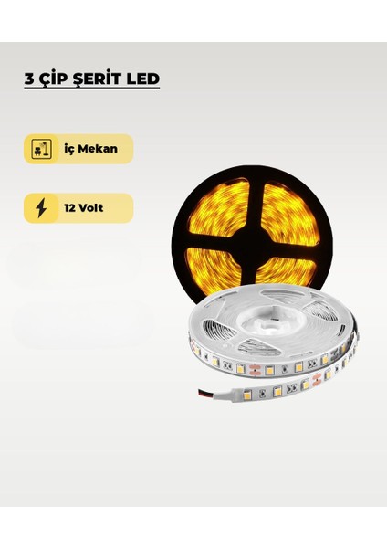 12V Iç Mekan Amber Işık Şerit LED 10 Metre