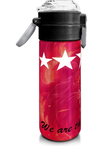 Kids Sarı Kırmızı 5 Yıldız Aslan Taraftar Desenli Pipetli ve Direkt Içim Çelik Termos 500 ml 31792