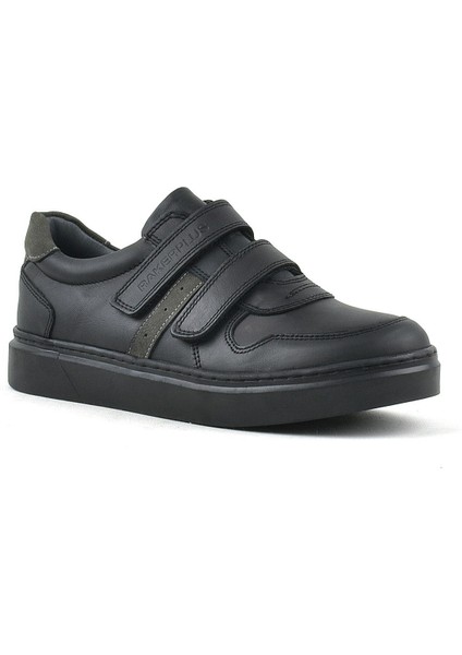 Hakiki Deri Siyah Cırtlı Erkek Çocuk Sneaker Ayakkabı