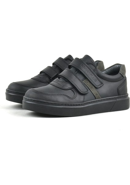 Hakiki Deri Siyah Cırtlı Erkek Çocuk Sneaker Ayakkabı