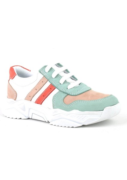 Hakiki Deri Yeşil Pembe Kız Çocuk Sneakers Ayakkabı