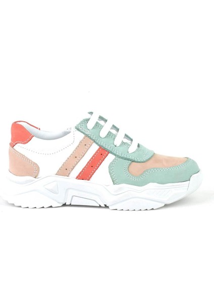 Hakiki Deri Yeşil Pembe Kız Çocuk Sneakers Ayakkabı