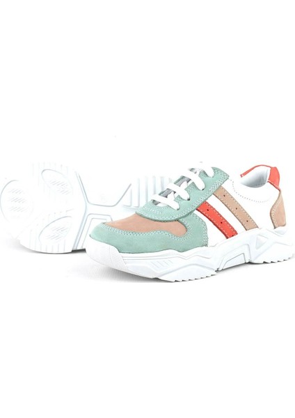 Hakiki Deri Yeşil Pembe Kız Çocuk Sneakers Ayakkabı