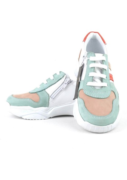 Hakiki Deri Yeşil Pembe Kız Çocuk Sneakers Ayakkabı