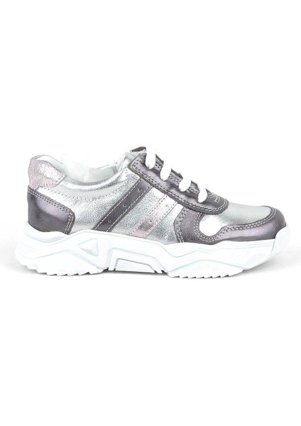 Hakiki Deri Platin Pembe Kalın Taban Kız Çocuk Sneakers Ayakkabı