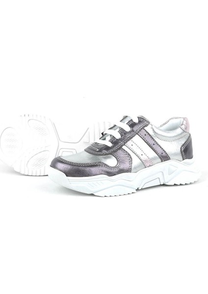 Hakiki Deri Platin Pembe Kalın Taban Kız Çocuk Sneakers Ayakkabı