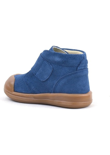 Yoohoo Hakiki Deri Lacivert Cırtlı Unisex Bebek Bot