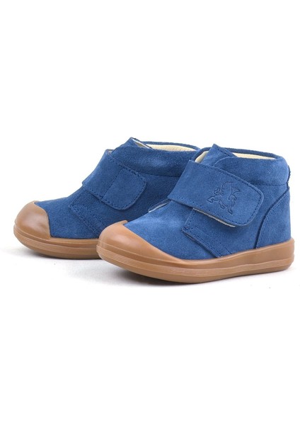 Yoohoo Hakiki Deri Lacivert Cırtlı Unisex Bebek Bot
