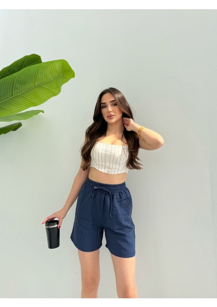 Çift Cep Detaylı Beli Bağlamalı Keten Şort KETŞ007 modelleri