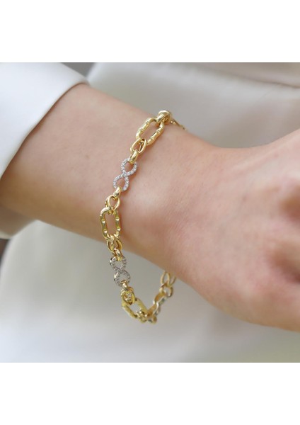 Sonsuzluk Taşlı Hallow Gold Gümüş Bileklik