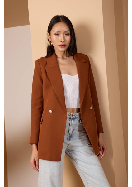 Acı Kahve Oversize Dokuma Blazer Ceket