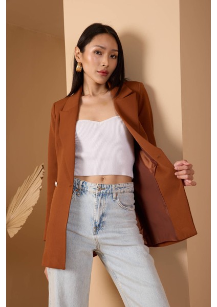 Acı Kahve Oversize Dokuma Blazer Ceket
