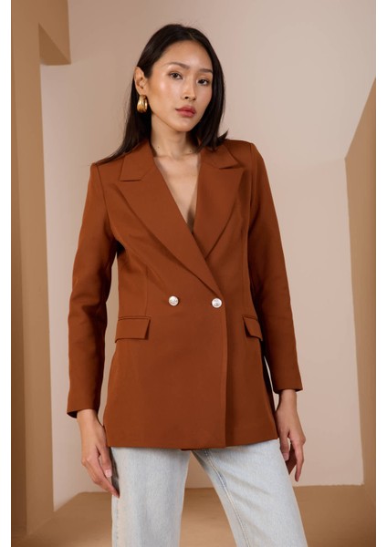 Acı Kahve Oversize Dokuma Blazer Ceket