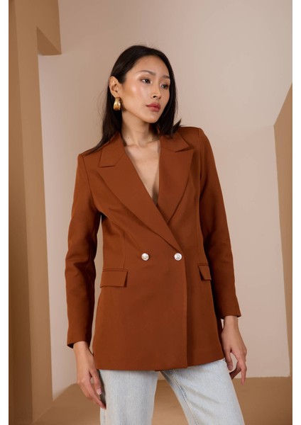 Acı Kahve Oversize Dokuma Blazer Ceket
