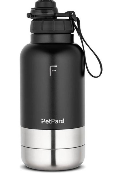 Petpard 3 In 1 Kedi & Köpek Mama Kapları ve Paslanmaz Çelik Termos, 1 Litre, Siyah