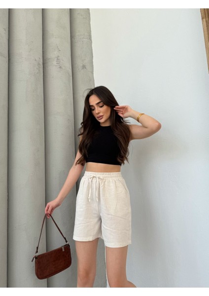 Çift Cep Detaylı Beli Bağlamalı Keten Şort KETŞ007
