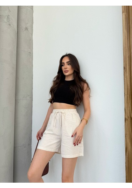 Çift Cep Detaylı Beli Bağlamalı Keten Şort KETŞ007 fiyatları