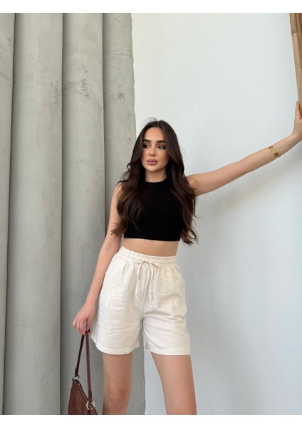 Çift Cep Detaylı Beli Bağlamalı Keten Şort KETŞ007 modelleri